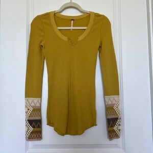 Free People rare thermal yellow kombucha top long sleeve  S